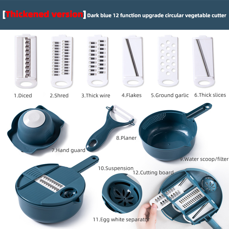 12 in 1 Fruit & Vegetable Tools Kitchen Gadgets Vegetable Chopper Slicer Rotate Multifunctional Vegetable Cutter