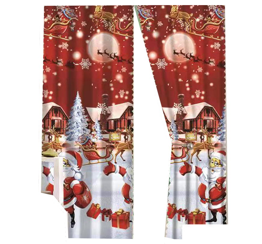 Christmas Theme Hot Sale Popular 100% Polyester Santa Claus Red Curtain Fabric Cloth Window Curtains 