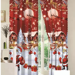 Christmas Theme Hot Sale Popular 100% Polyester Santa Claus Red Curtain Fabric Cloth Window Curtains 