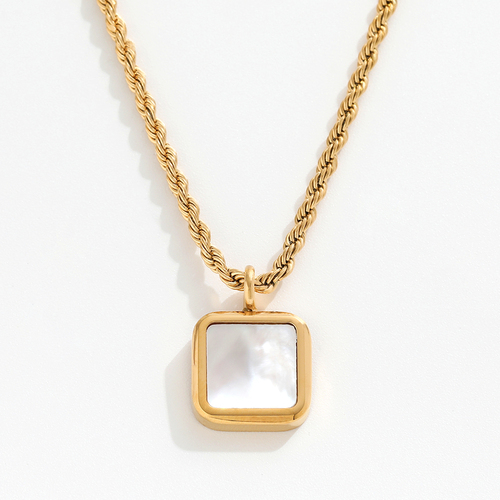 Joolim Rope Chain Square Black Onyx Pendant Necklace Stainless Steel Necklace Jewelry  Drop Shipping