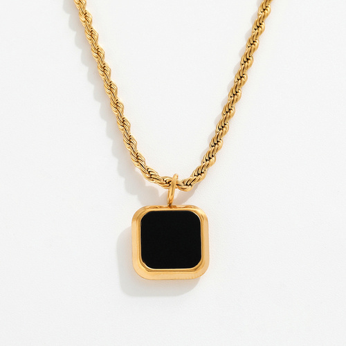 Joolim Rope Chain Square Black Onyx Pendant Necklace Stainless Steel Necklace Jewelry  Drop Shipping