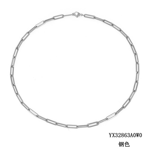 eManco New 50cm Paperclip Link Long Chain Necklace Women Men 316L Stainless Steel Jewelry