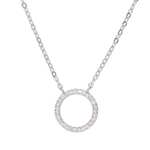 100% 925 sterling silver classic round circle charm pave cz round geometric delicate young girl necklace