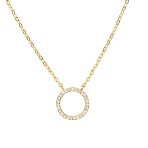 100% 925 sterling silver classic round circle charm pave cz round geometric delicate young girl necklace
