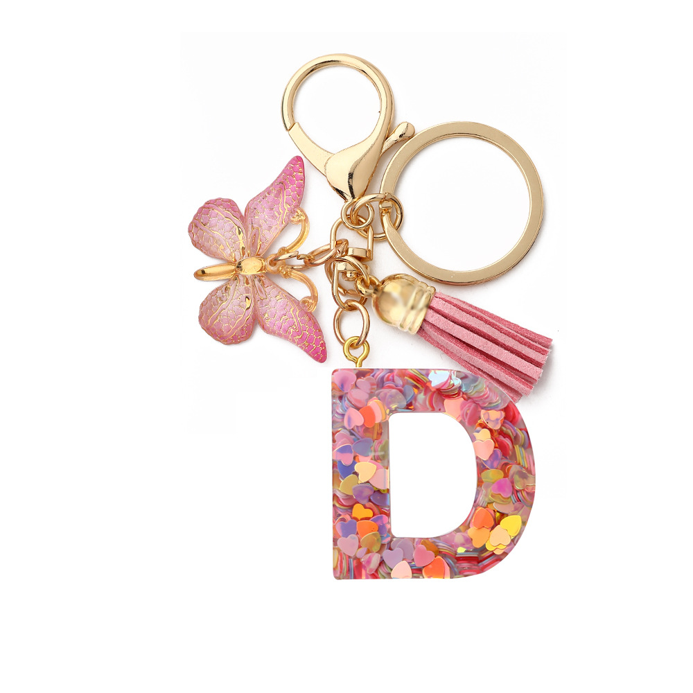 English Letters Drop Glue Jewelry Popular Butterfly Hanging Love Sequin Key Chain