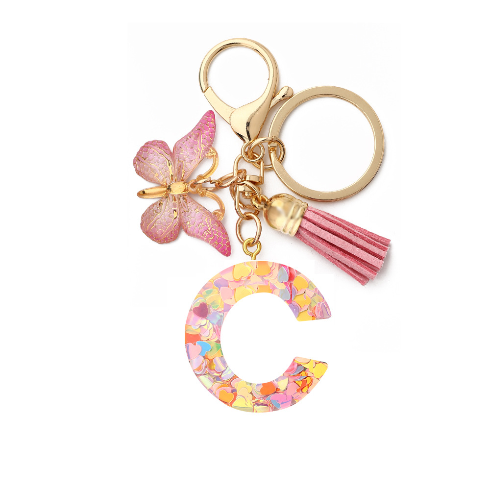 English Letters Drop Glue Jewelry Popular Butterfly Hanging Love Sequin Key Chain