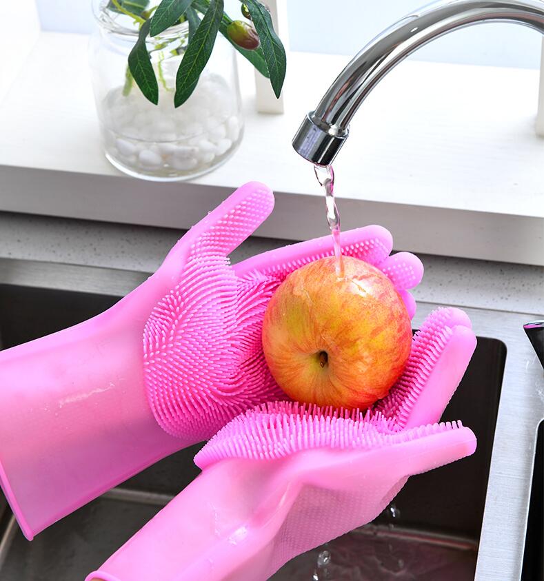 Dish Washing Gloves Scrubber Gloves Heat Resistant Silicone Sponge Magic Silicone Eco-friendly Provided Kitchen Gloves C