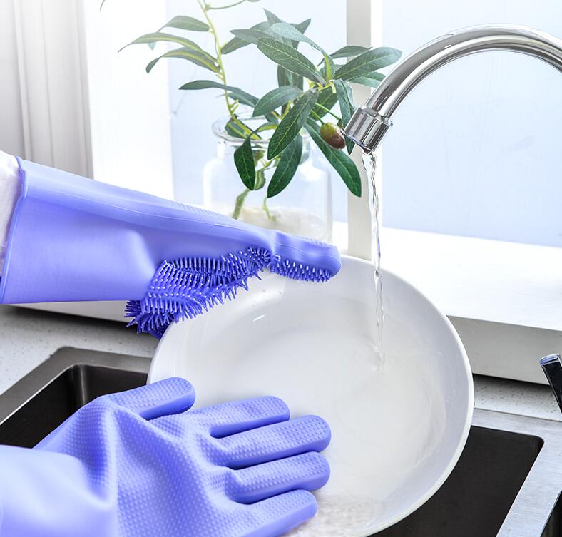 Dish Washing Gloves Scrubber Gloves Heat Resistant Silicone Sponge Magic Silicone Eco-friendly Provided Kitchen Gloves C