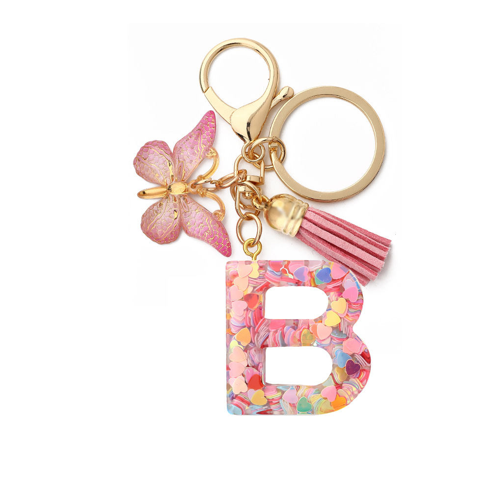 English Letters Drop Glue Jewelry Popular Butterfly Hanging Love Sequin Key Chain