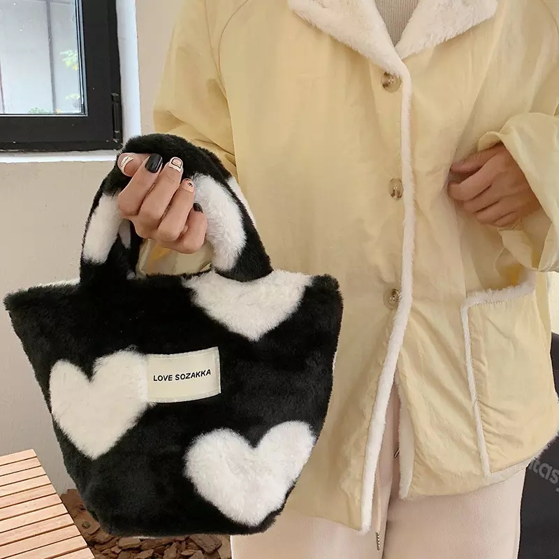 Women Heart Hand Bags Fashion Designer Fur Tote Bags Women Handbags Ladies Purses