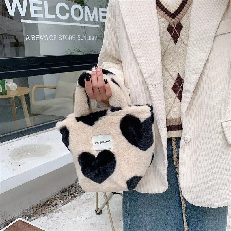 Women Heart Hand Bags Fashion Designer Fur Tote Bags Women Handbags Ladies Purses