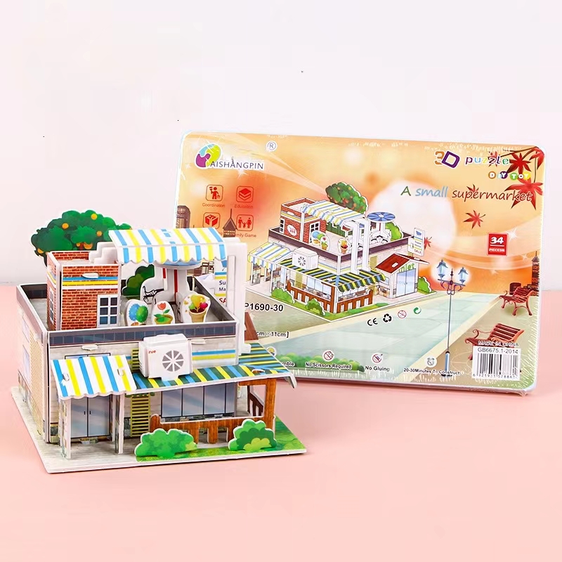 Creative Children's DIY Handmade Cartoon House 3D Puzzle Toy
