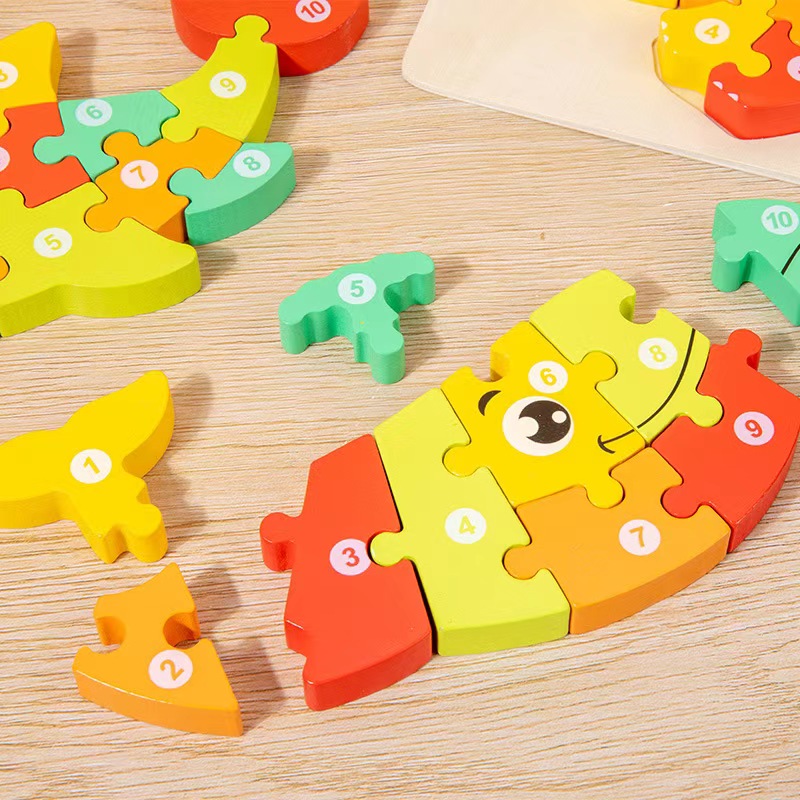 Wooden Cartoon Animal Digital Version 3D Puzzle Toy