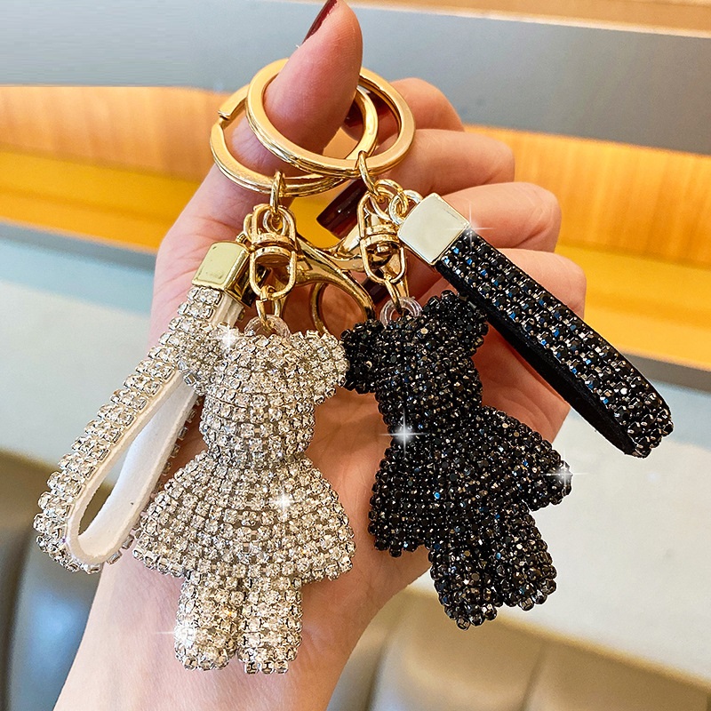 Cute Bear Rhinestones Key Chain Crystal Diamond Key Ring Bag Charms Designer Bling Key Chain