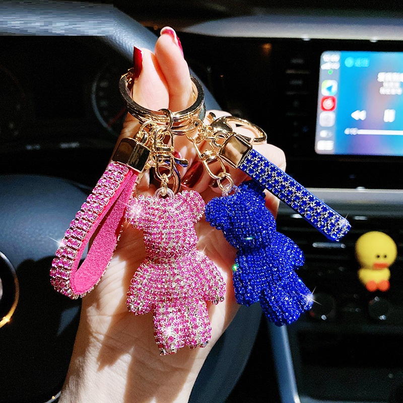 Cute Bear Rhinestones Key Chain Crystal Diamond Key Ring Bag Charms Designer Bling Key Chain