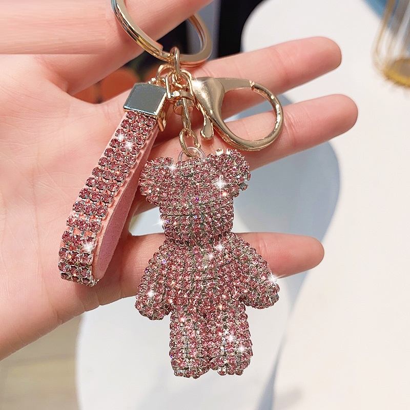 Cute Bear Rhinestones Key Chain Crystal Diamond Key Ring Bag Charms Designer Bling Key Chain