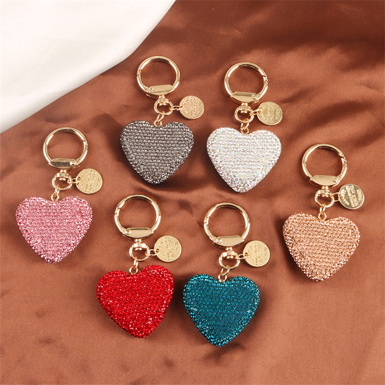 Fashion Trendy Beautiful Colorful Heart Shape 3d Metal Crystal Key Chain