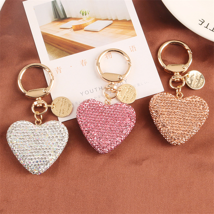 Fashion Trendy Beautiful Colorful Heart Shape 3d Metal Crystal Key Chain