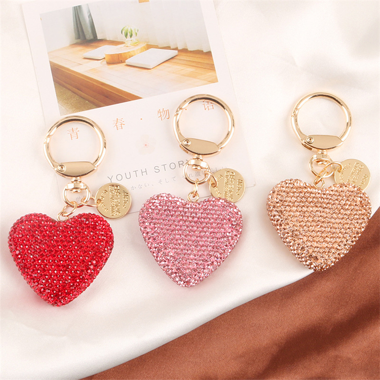 Fashion Trendy Beautiful Colorful Heart Shape 3d Metal Crystal Key Chain