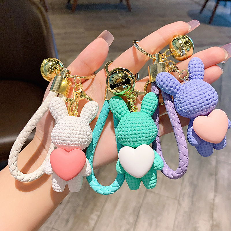 Cute Bunny Keychain Cartoon 3D PVC Rabbit Keychain Bag Car Key Pendant Heart Keychain 