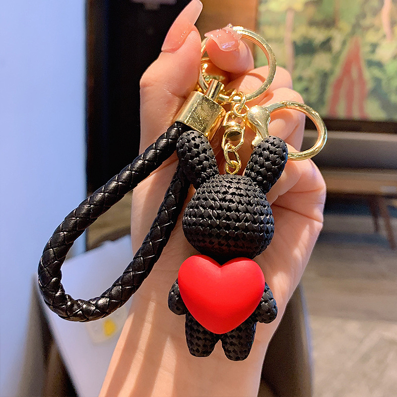 Cute Bunny Keychain Cartoon 3D PVC Rabbit Keychain Bag Car Key Pendant Heart Keychain 