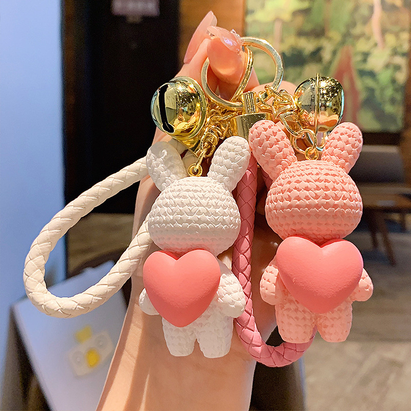 Cute Bunny Keychain Cartoon 3D PVC Rabbit Keychain Bag Car Key Pendant Heart Keychain 