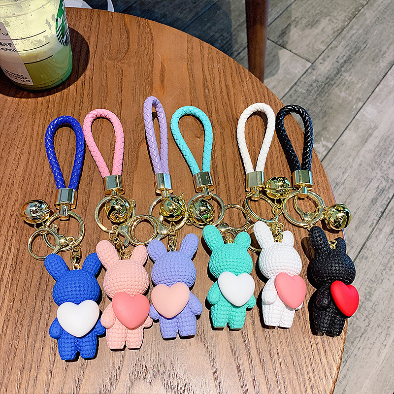 Cute Bunny Keychain Cartoon 3D PVC Rabbit Keychain Bag Car Key Pendant Heart Keychain 