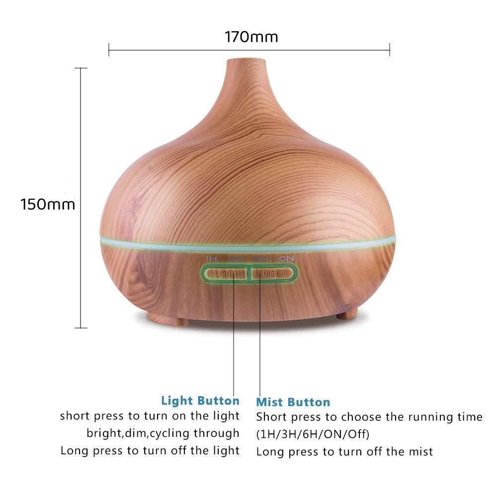 2023 Hot Sale Ultrasonic Air Humidifier 500ml Wood Grain Electric Essential Oil Aroma Diffuser With Remote Control