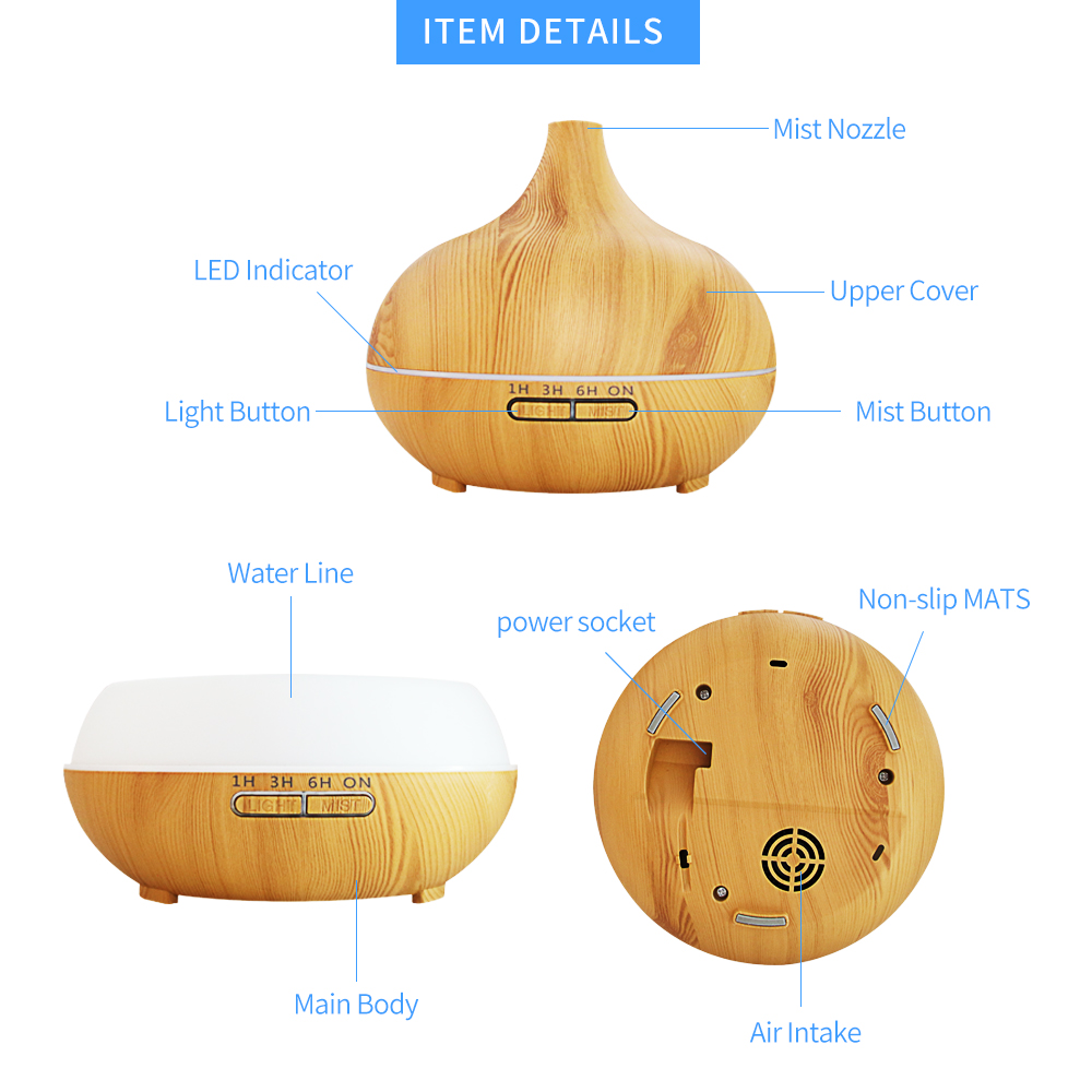 2023 Hot Sale Ultrasonic Air Humidifier 500ml Wood Grain Electric Essential Oil Aroma Diffuser With Remote Control