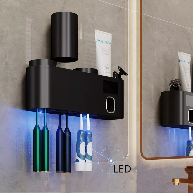 bathroom accessory set toothpaste squeezer dispenser wall mounted tooth paste dispenser with uv toothbrush holder