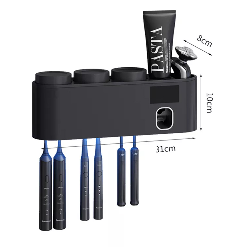 bathroom accessory set toothpaste squeezer dispenser wall mounted tooth paste dispenser with uv toothbrush holder