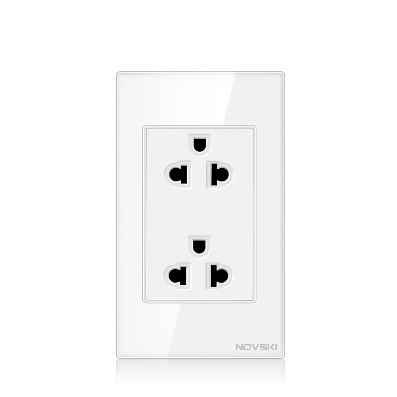 NOVSKI US standard  tempered glass panel wall electric 3 pin plug multi socket
