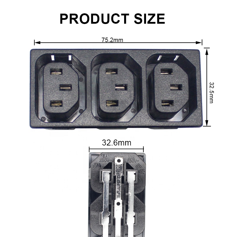 PDU  Snap-in AC power 3 gang outlet C13 socket