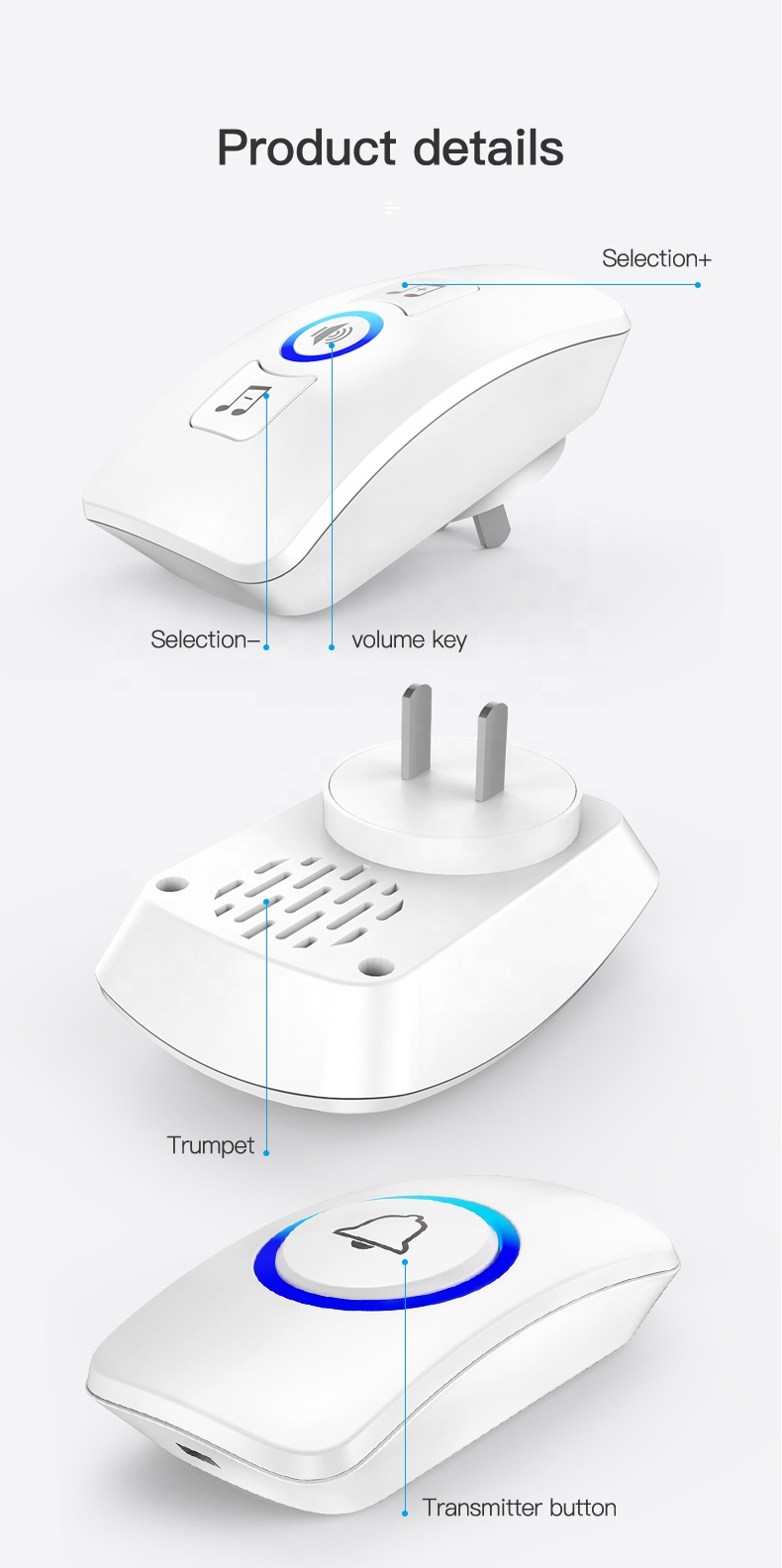 US Plug In Ring Doorbell Chime Wireless Smart Doorbell for Building