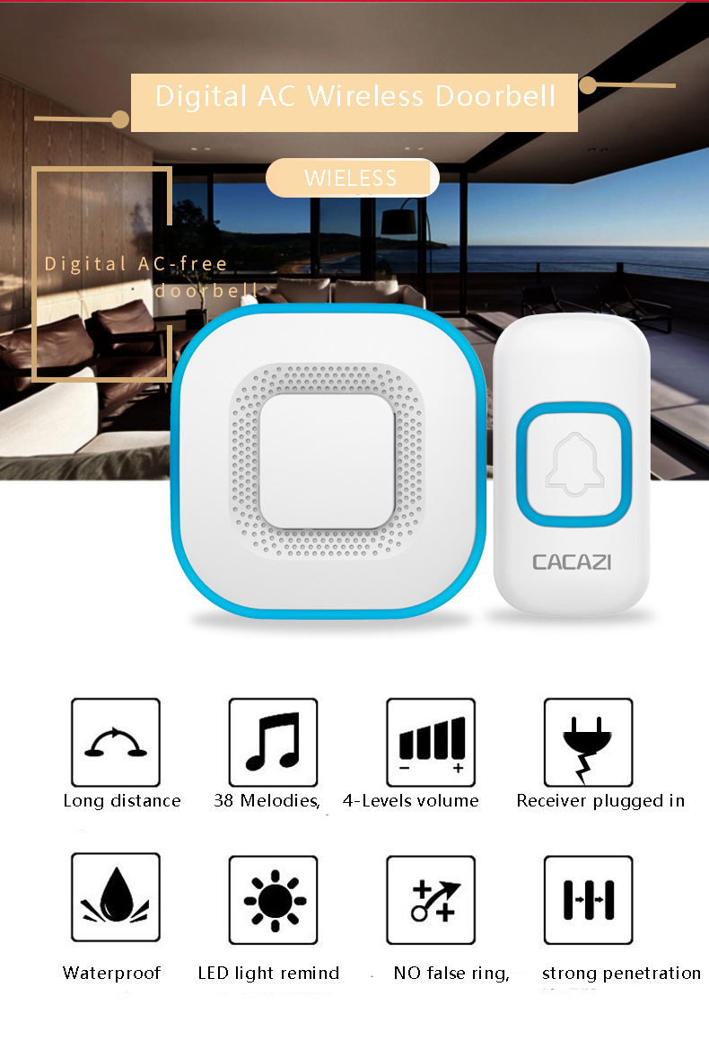 Digital One Receiver One Transmitter Waterproof Reminder Ring Door Bell Wireless