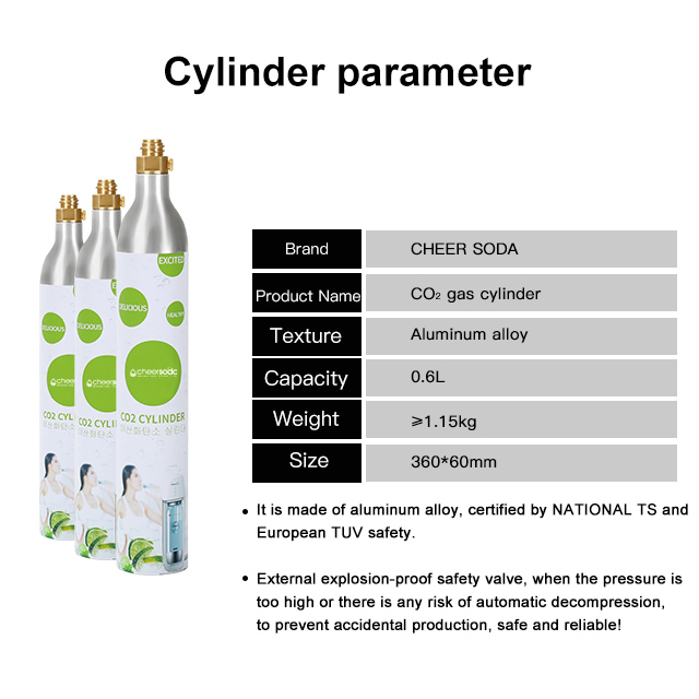 Refillable Gas Bottle 0.6 L Co2 Tank sodamaker 360g Co2 gas Cylinder For Vending Machine Soda Water Maker