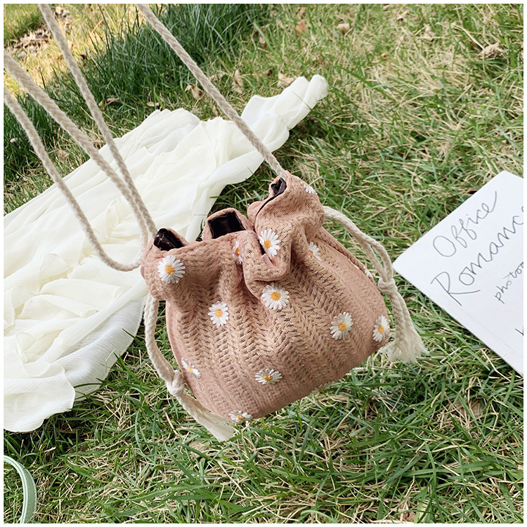 Mini Printed Drawstring Bucket Bag with Daisy Crossbody Strap Small Pouch Favor, Women's & Ladies' Handbags