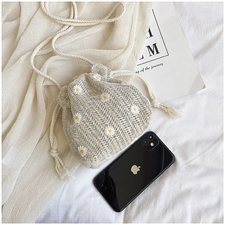 Mini Printed Drawstring Bucket Bag with Daisy Crossbody Strap Small Pouch Favor, Women's & Ladies' Handbags