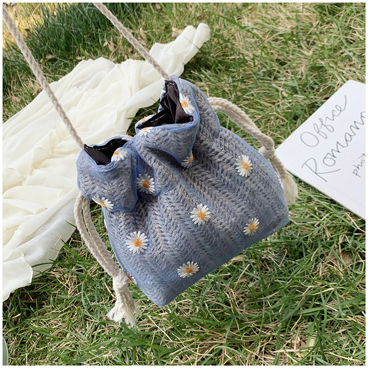 Mini Printed Drawstring Bucket Bag with Daisy Crossbody Strap Small Pouch Favor, Women's & Ladies' Handbags