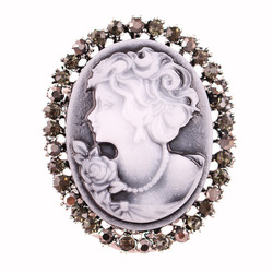 Amazon Ebay Hot Selling Hollow Crystal Flower Oval Lady Queen Cameo Brooch for Women Antique Gold Party Vintage Brooch J