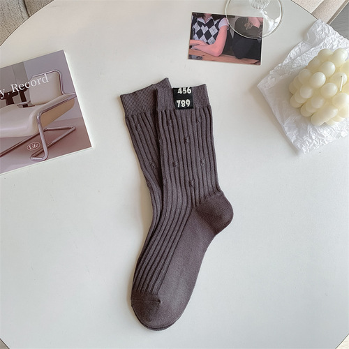 Solid Color Cotton Crew Slouch Embroidery Women Cute Ladies Socks Hosiery