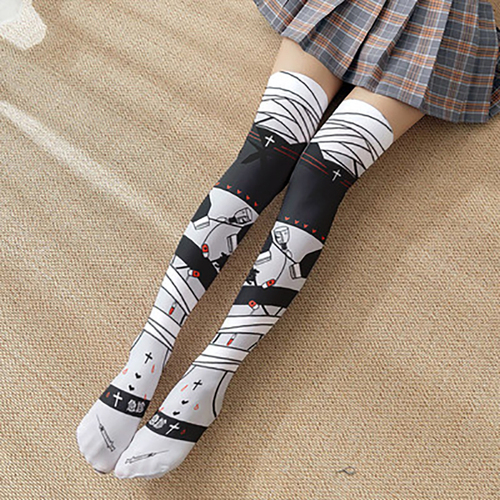   20D  cartoon funny socks Cute lolita printing designer Women's  Hosiery thigh high stockings