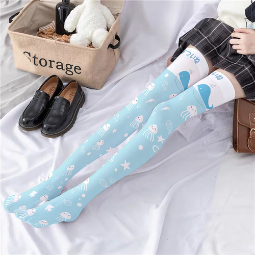  20D  cartoon funny socks Cute lolita printing designer Women's  Hosiery thigh high stockings