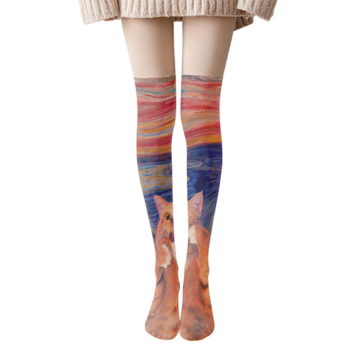   20D  cartoon funny socks Cute lolita printing designer Women's  Hosiery thigh high stockings