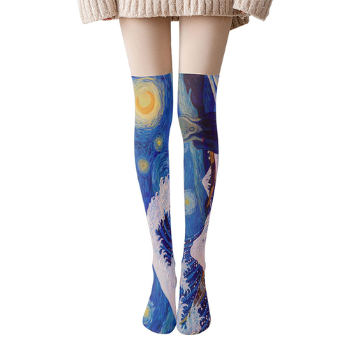   20D  cartoon funny socks Cute lolita printing designer Women's  Hosiery thigh high stockings
