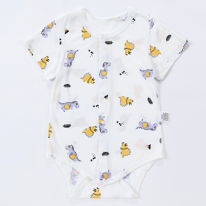 New Arrival Infant Summer Bodysuit Cartoon Bamboo Fiber Short Sleeve Baby Rompers with Buttons ( 2 Pieces )