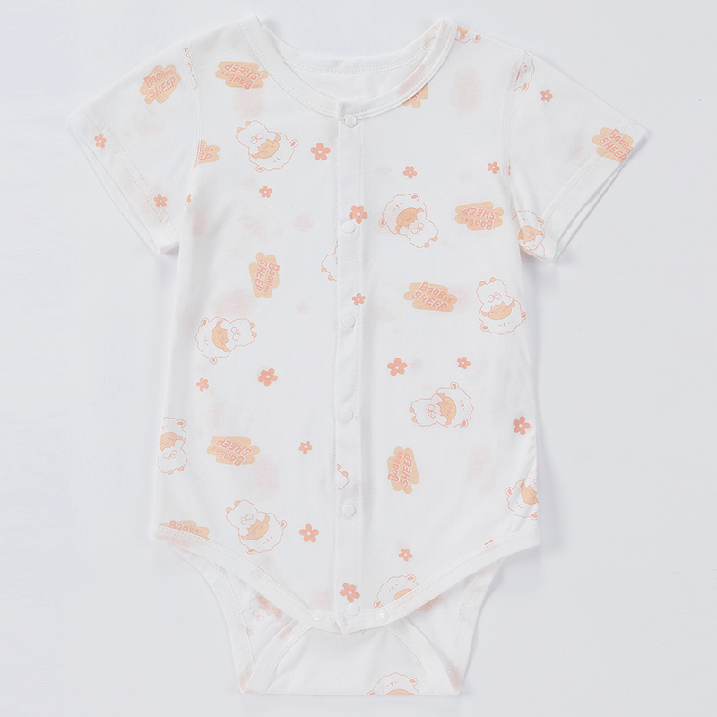 New Arrival Infant Summer Bodysuit Cartoon Bamboo Fiber Short Sleeve Baby Rompers with Buttons ( 2 Pieces )