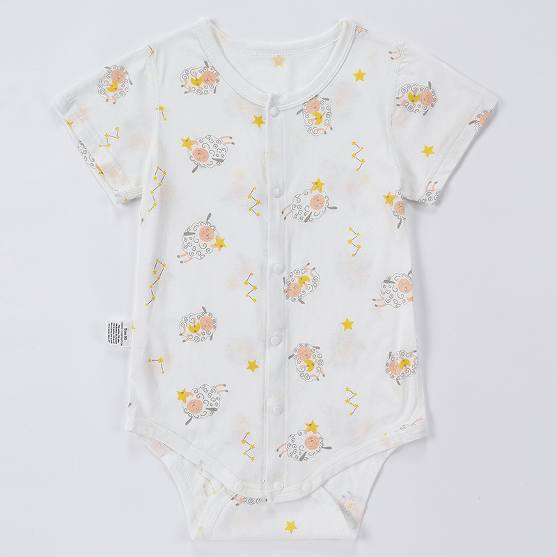 New Arrival Infant Summer Bodysuit Cartoon Bamboo Fiber Short Sleeve Baby Rompers with Buttons ( 2 Pieces )