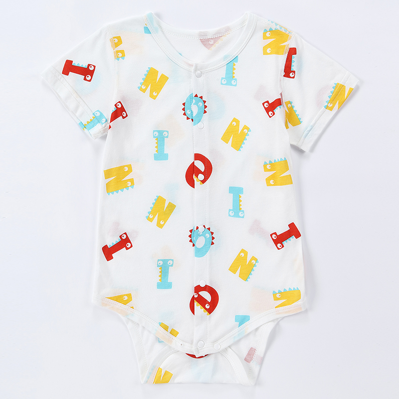 New Arrival Infant Summer Bodysuit Cartoon Bamboo Fiber Short Sleeve Baby Rompers with Buttons ( 2 Pieces )