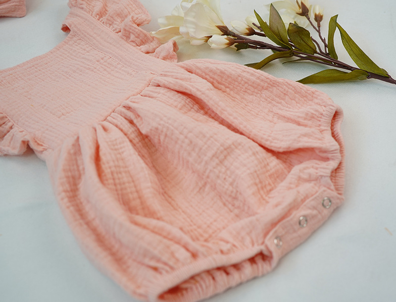 100% Cotton Baby Girl Clothes Summer Double Gauze Baby Ruffle Romper Jumpsuit with Headband Dusty Pink Playsuit For Infa